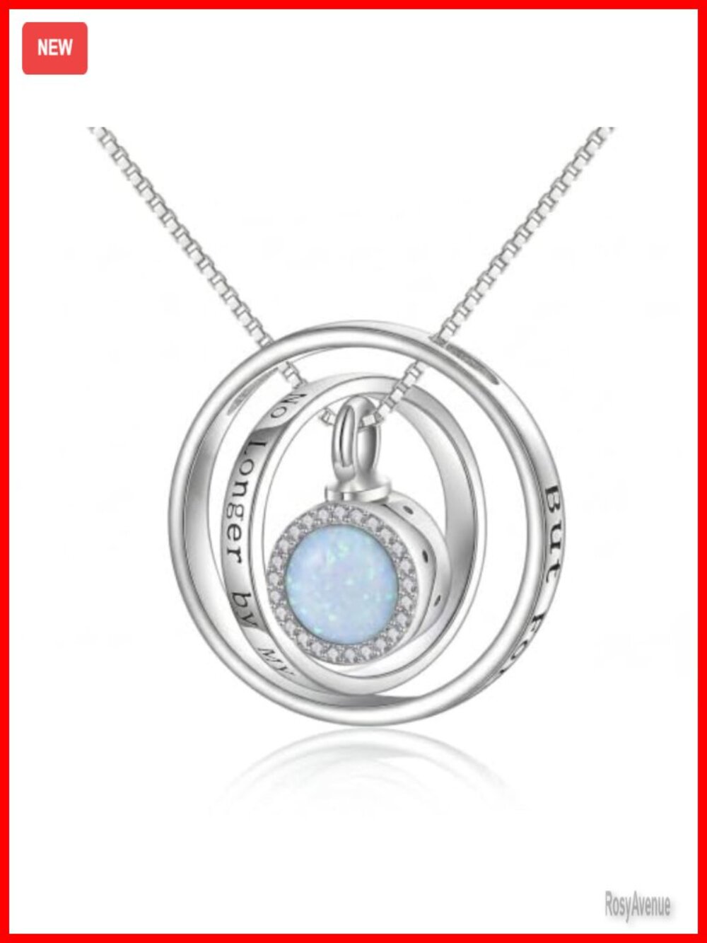 18k White Gold Plated Opal Urn Necklace Memorial Keepsake Jewelry for Women